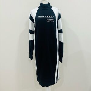 Adidas Equipment ~Size M~ Black White‎ Stripe Mock Neck Sweater Sweatshirt Dress